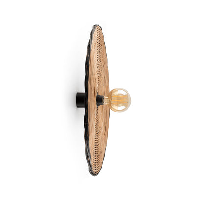 Aplique plafón Costas 600 H70 negro mate y ratán de Faro (62173-69), lámpara interior diseño mediterráneo para iluminación contract