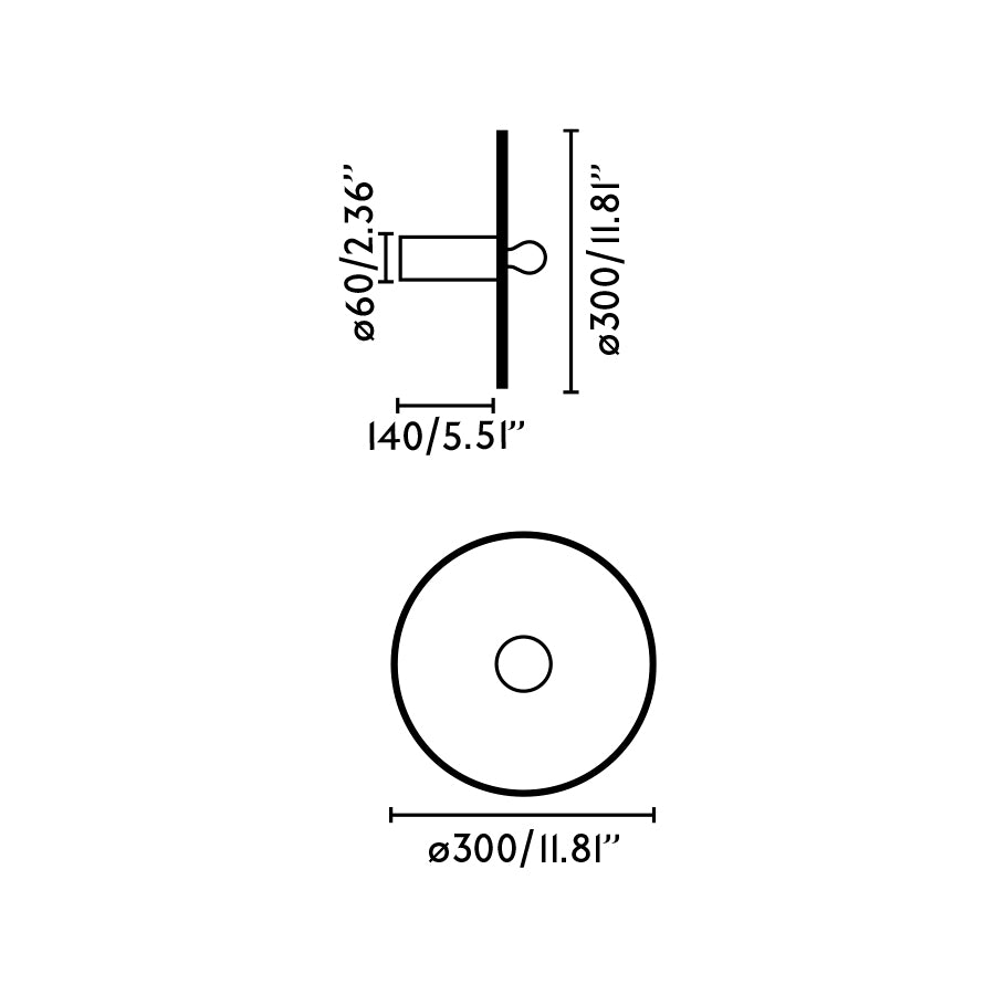 Medidas y dimensiones de la lámpara aplique/plafón Confetti 300 H140 Marmóreo de FARO (modelo 62174-50), luminaria de superficie interior moderna y sostenible con PET reciclado y aluminio.