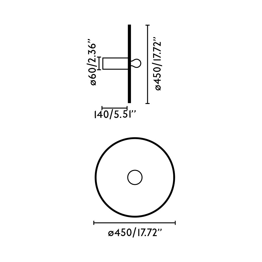 Medidas del aplique plafón Confetti 450 H140 Marmóreo de Faro (modelo 62174-51): diagrama de dimensiones para lámpara interior reciclada y eco-friendly, iluminación diseño moderno sostenible en luminaria de superficie