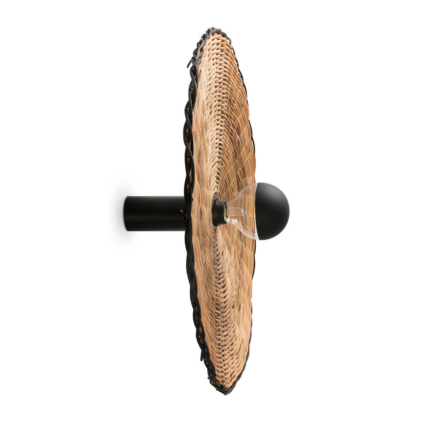 Aplique plafón COSTAS 600 H140 negro mate y ratán FARO 62174-69, luminaria de superficie interior estilo mediterráneo para contract