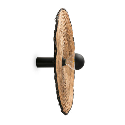 Aplique plafón COSTAS 600 H140 negro mate y ratán FARO 62174-69, luminaria de superficie interior estilo mediterráneo para contract