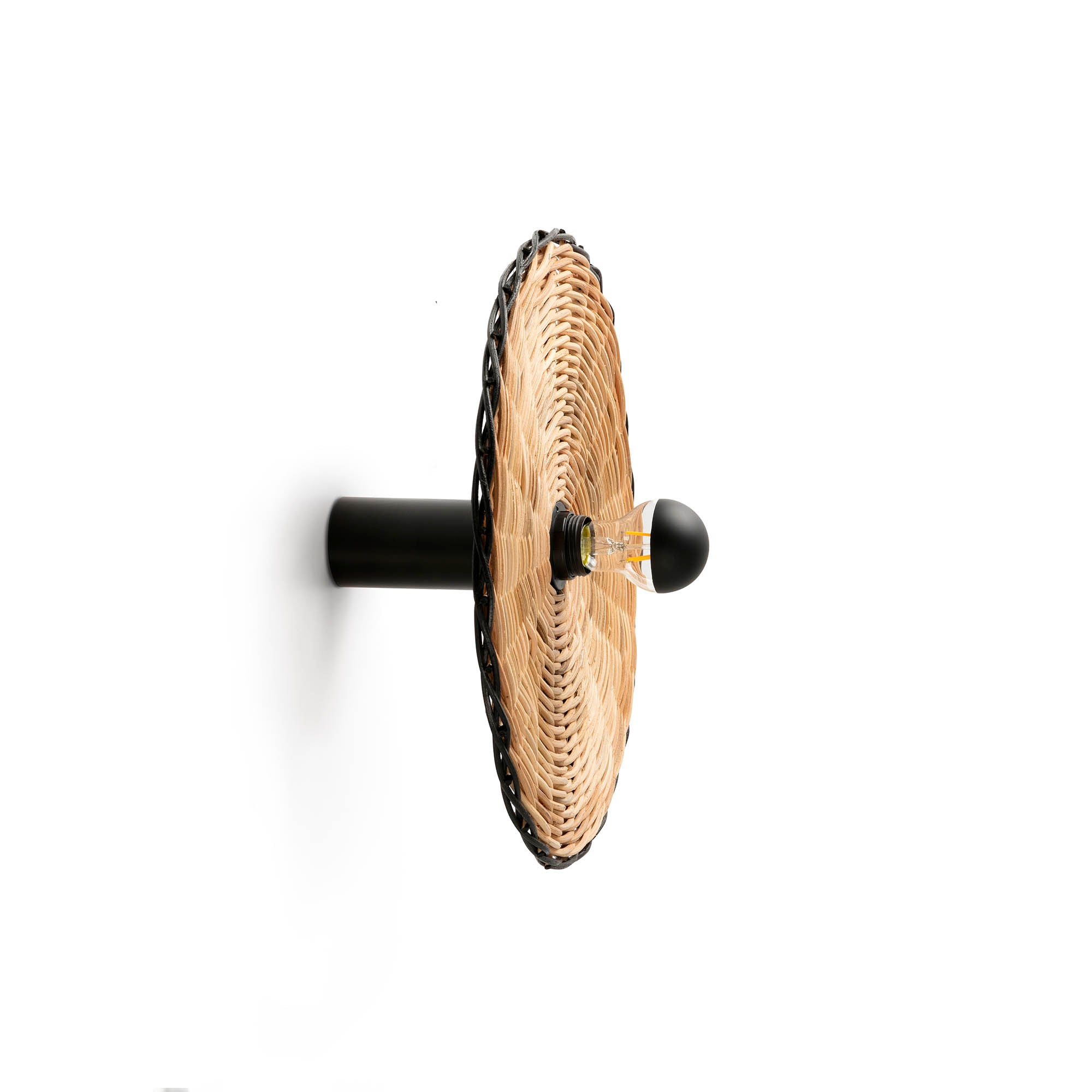 Aplique plafón COSTAS 400 H140 negra con ratán de FARO, luminaria superficie de pared interior estilo mediterráneo para contract, ref. 62174-78