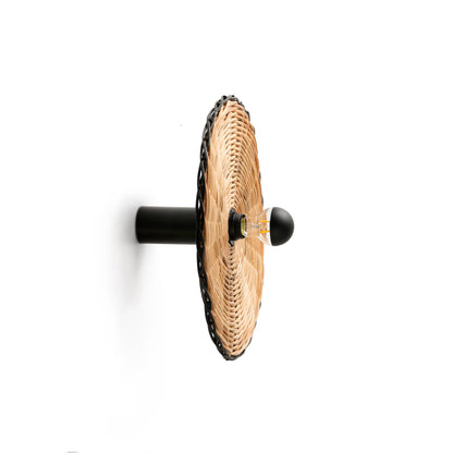 Aplique plafón COSTAS 400 H140 negra con ratán de FARO, luminaria superficie de pared interior estilo mediterráneo para contract, ref. 62174-78