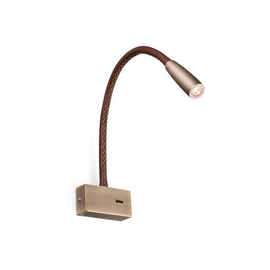 Luminaria de pared LED LEAD en bronce, modelo 62704-110 de FARO, para iluminación de lectura interior en oro viejo y aluminio piel