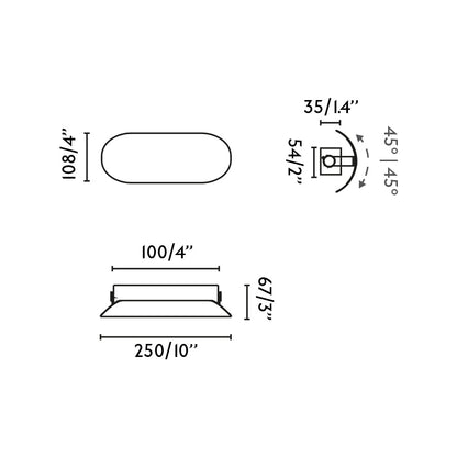 Medidas detalladas del aplique de pared NOVO 250 Negro mate FARO serie 6274, luminaria superficie LED SMD para interior, iluminación hogar con luz orientable y acero duradero, modelo 62717