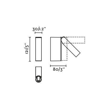 Diagrama de medidas del Aplique Lector CRONOS Negro FARO 62751, luminaria de superficie LED serie 105 para pared interior en acero y aluminio, ideal para lectura nocturna
