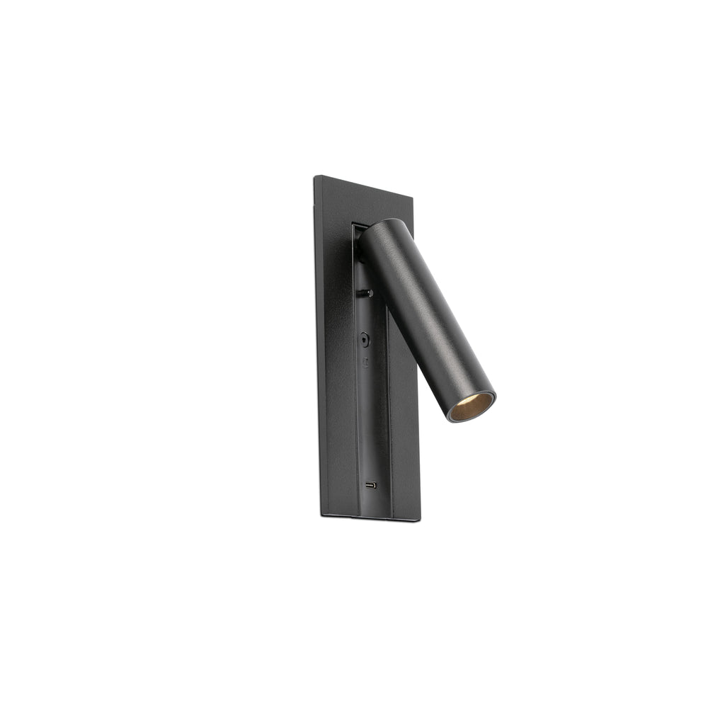 Aplique lector de pared GABO LED negro con USB-C, modelo 62757 de FARO, diseño moderno para iluminación de lectura interior en superficie