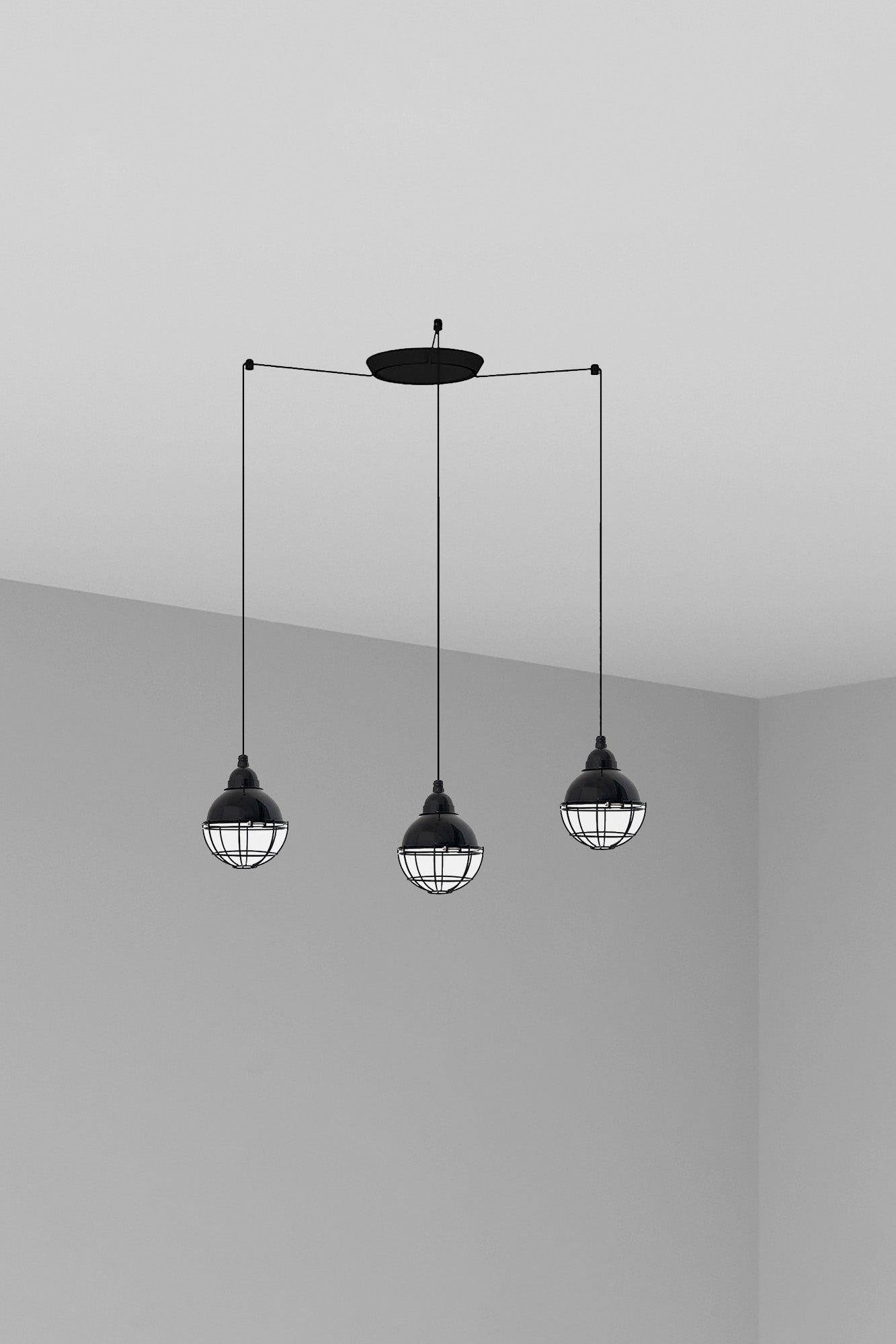 Luminaria colgante Claire 3L negra de FARO, diseño náutico en acero para iluminación interior con 3 luces E27 LED, modelo 62802-3L