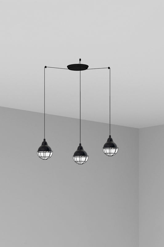 Luminaria colgante Claire 3L negra de FARO, diseño náutico en acero para iluminación interior con 3 luces E27 LED, modelo 62802-3L