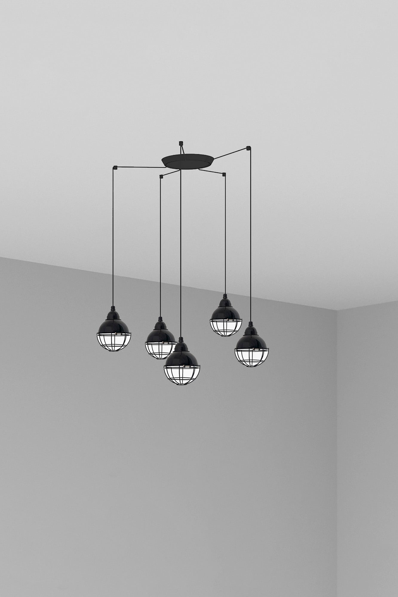 Luminaria colgante Claire 5L negra de acero, estilo náutico industrial para interior salón - FARO 62802-5L