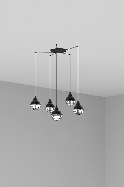 Luminaria colgante Claire 5L negra de acero, estilo náutico industrial para interior salón - FARO 62802-5L