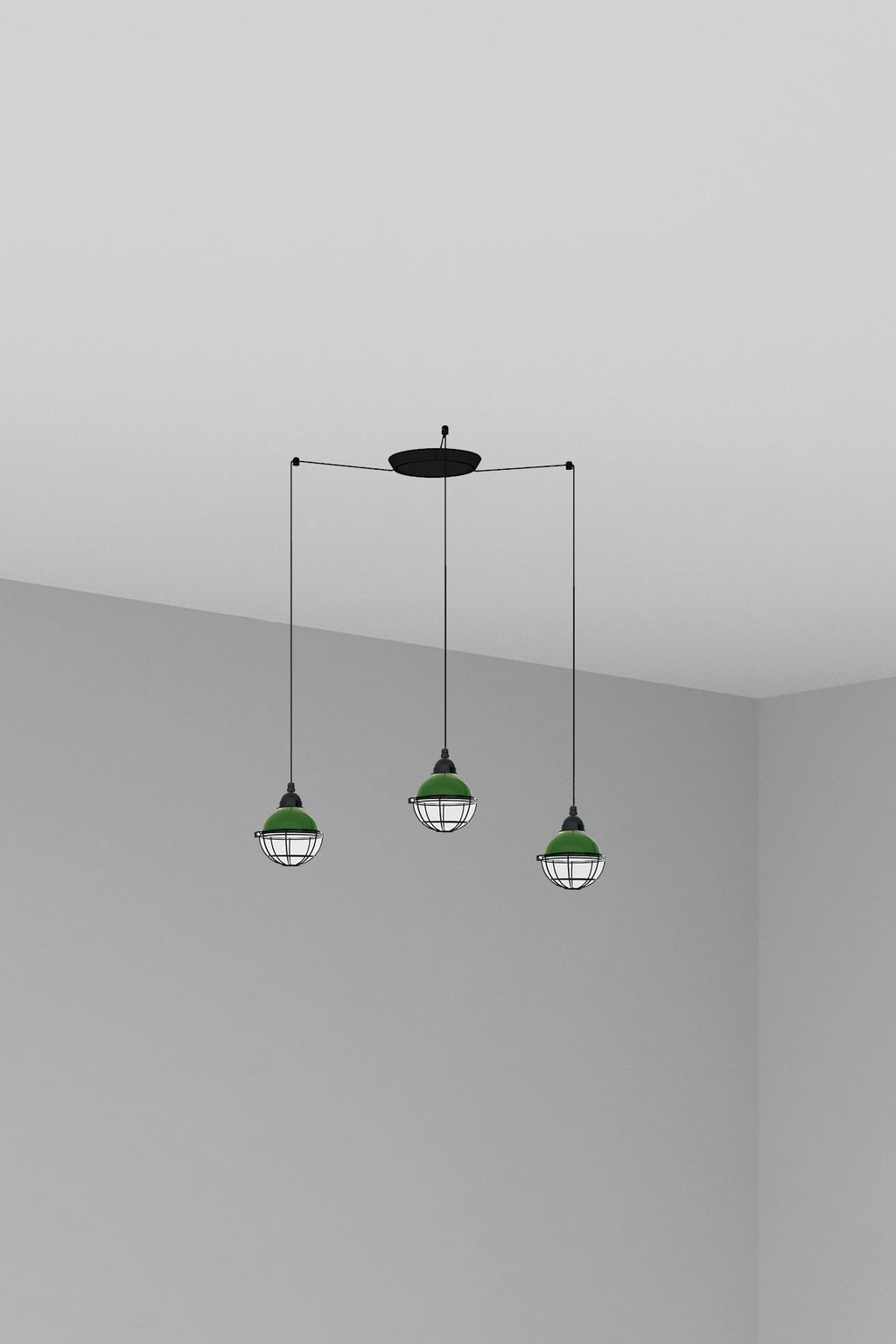 Luminaria colgante CLAIRE 3L en verde de FARO, modelo 62803-3L, iluminación náutica en acero para interior LED, suspensión hogar