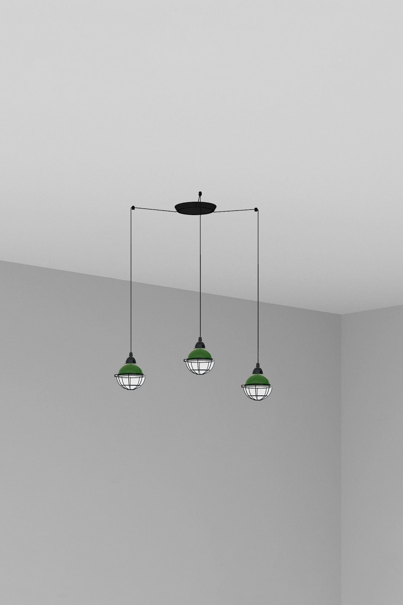 Luminaria colgante CLAIRE 3L en verde de FARO, modelo 62803-3L, iluminación náutica en acero para interior LED, suspensión hogar