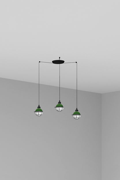 Luminaria colgante CLAIRE 3L en verde de FARO, modelo 62803-3L, iluminación náutica en acero para interior LED, suspensión hogar