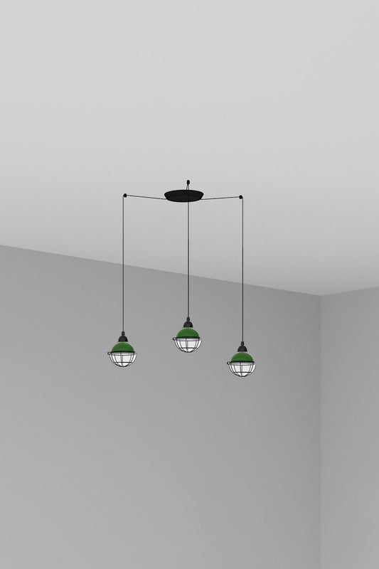 Luminaria colgante CLAIRE 3L en verde de FARO, modelo 62803-3L, iluminación náutica en acero para interior LED, suspensión hogar