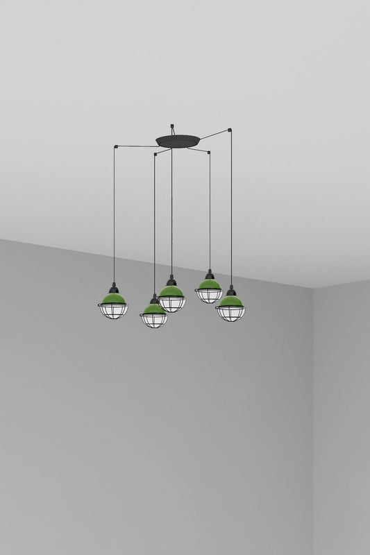 Luminaria colgante Claire 5L verde FARO 62803-5L, diseño náutico de acero para iluminación interior con múltiples luces
