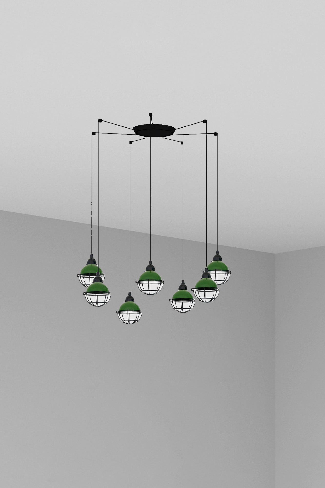 Luminaria colgante CLAIRE 7L verde FARO colección 6281, estilo vintage náutico en acero para iluminación interior hogar suspensión