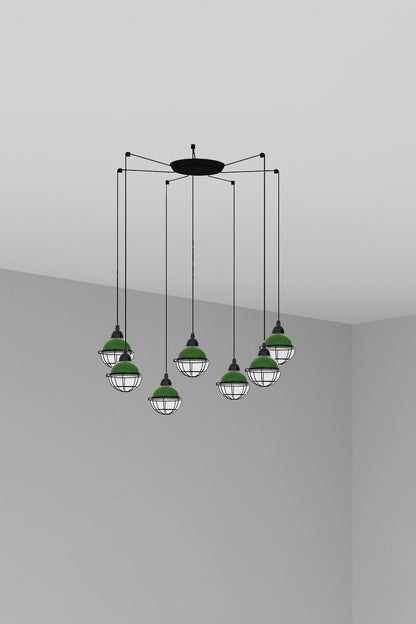 Luminaria colgante CLAIRE 7L verde FARO colección 6281, estilo vintage náutico en acero para iluminación interior hogar suspensión