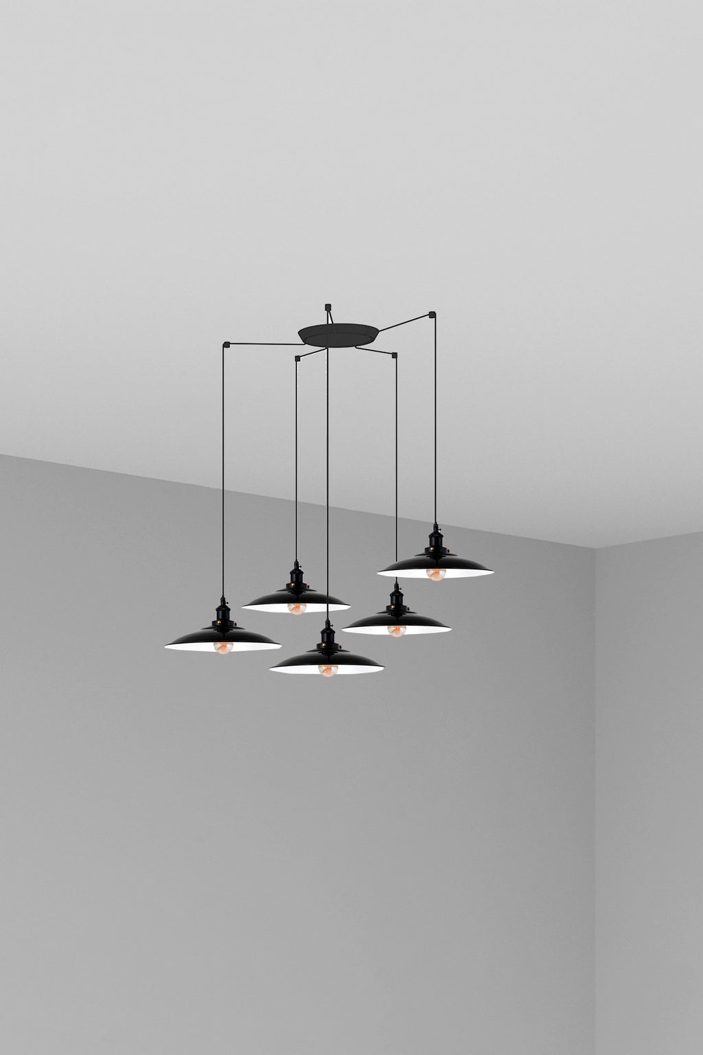 Luminaria colgante LANG 5L negra FARO modelo 62804-5L, suspensión interior de acero con 5 luces LED para comedor, colección 6282