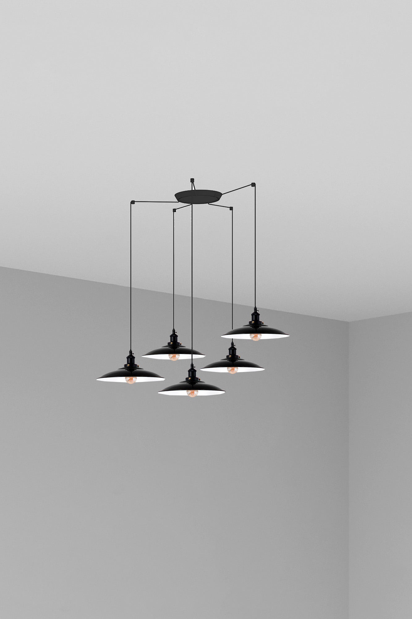 Luminaria colgante LANG 5L negra FARO modelo 62804-5L, suspensión interior de acero con 5 luces LED para comedor, colección 6282