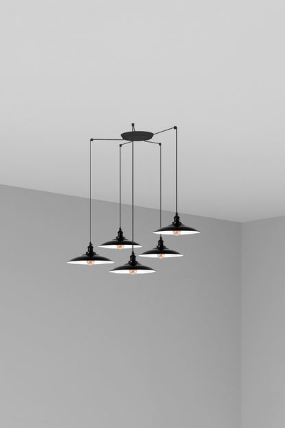 Luminaria colgante LANG 5L negra FARO modelo 62804-5L, suspensión interior de acero con 5 luces LED para comedor, colección 6282