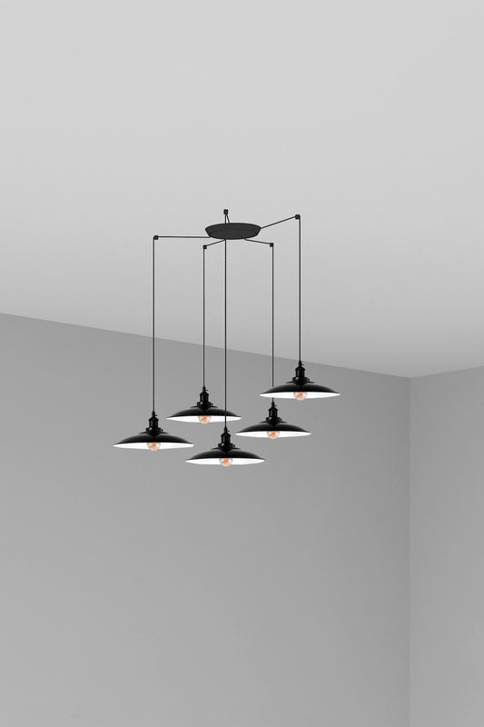 Luminaria colgante LANG 5L negra FARO modelo 62804-5L, suspensión interior de acero con 5 luces LED para comedor, colección 6282