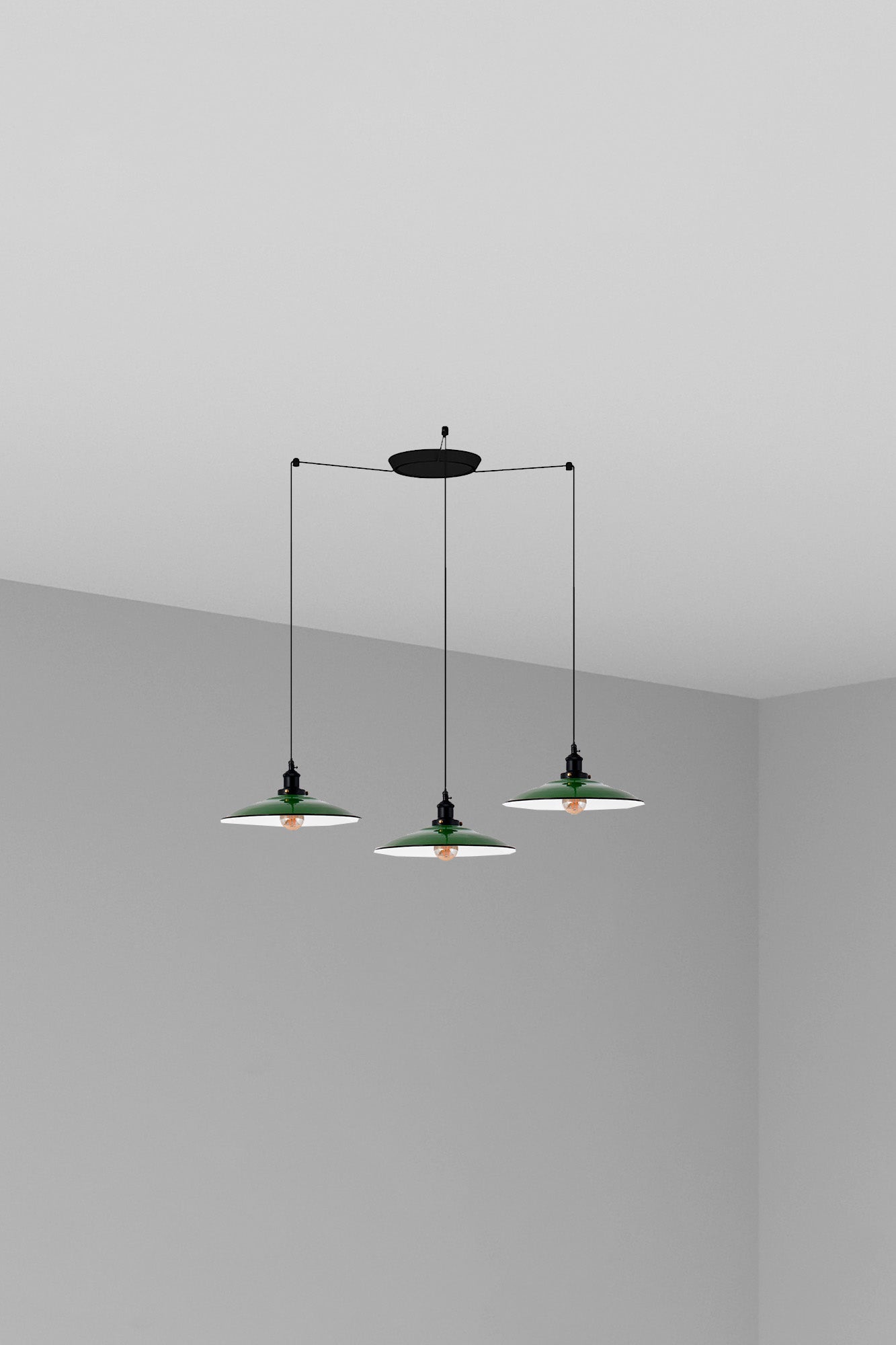 Luminaria colgante LANG 3L verde de FARO, modelo 62805-3L, suspensión de acero para iluminación interior en comedores y hogar, serie 6282