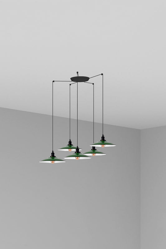 Lámpara colgante LANG 5L verde FARO 62805-5L, luminaria suspendida moderna de acero para interior comedor, iluminación LED E27