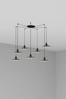 Lámpara colgante LANG 7L verde de FARO modelo 62805-7L, diseño moderno en acero para comedores interiores con 7 luces LED de suspensión