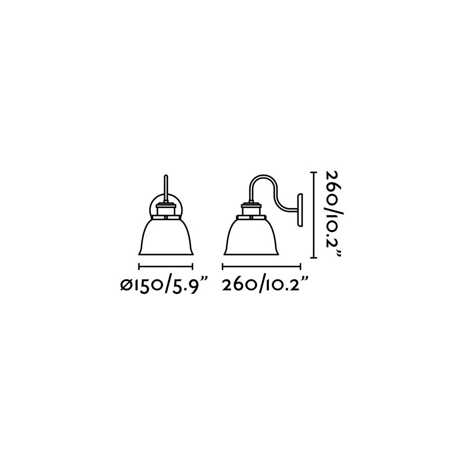 Diagrama de medidas del aplique de pared LOA negro FARO 62809, luminaria de pared serie 6285 en acero estilo industrial retro moderno para iluminación interior, aplique superficie en negro