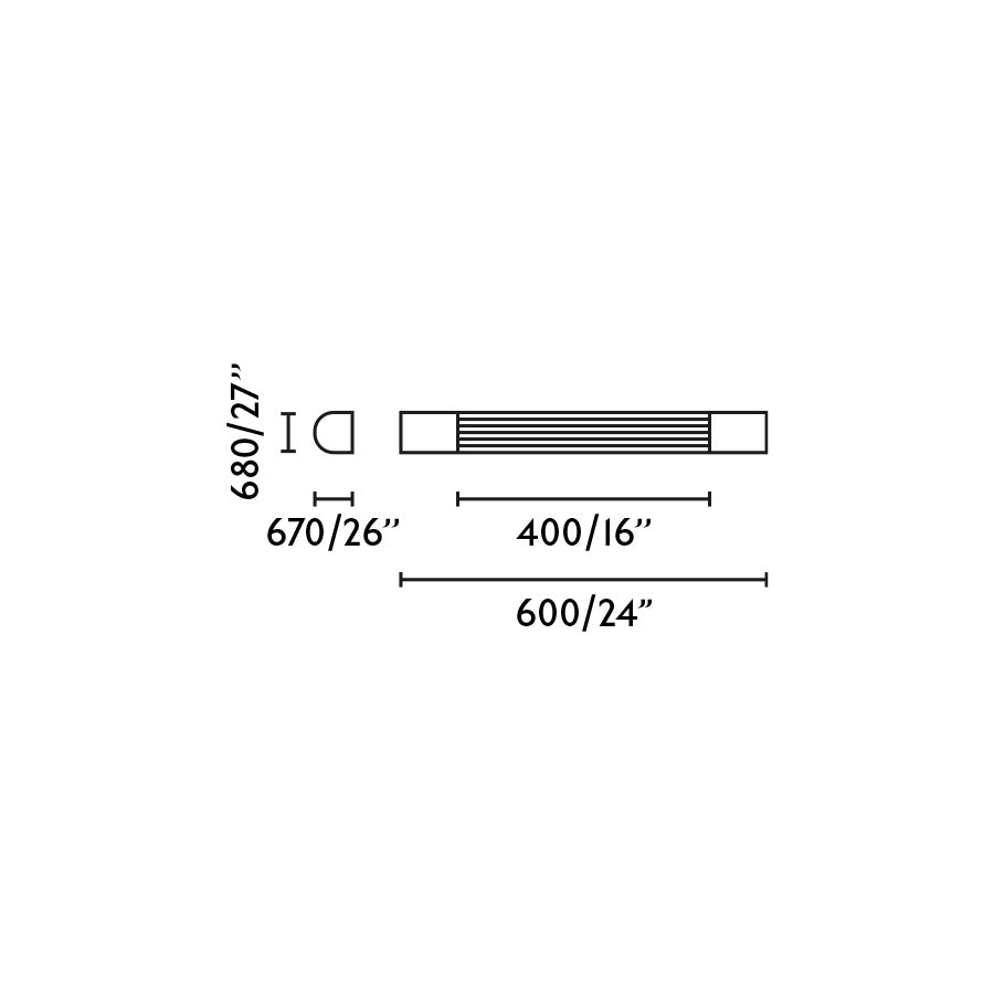 Diagrama de dimensiones del aplique de pared KIVA 600 cromado de FARO modelo 62832, luminaria LED de superficie en acero inoxidable para interior con iluminación cálida 3000K e IP44