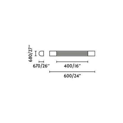 Diagrama de dimensiones del aplique de pared KIVA 600 cromado de FARO modelo 62832, luminaria LED de superficie en acero inoxidable para interior con iluminación cálida 3000K e IP44