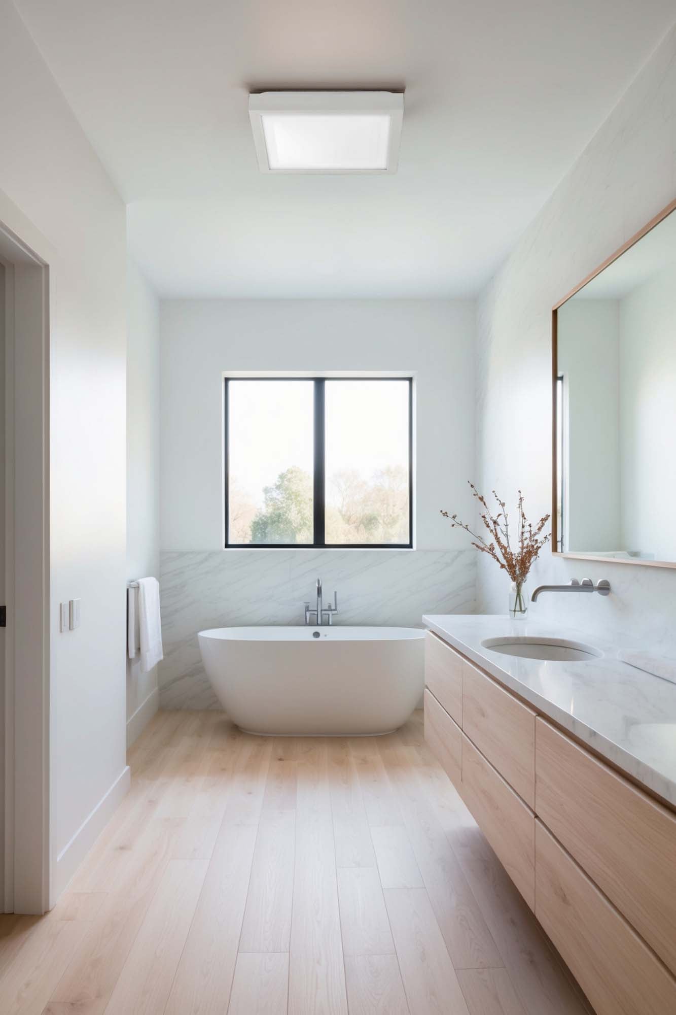 Plafon TOLA 270 Blanco FARO (62968) en ambiente de baño, luminaria superficie IP44 en aluminio con difusor PC opal para iluminación interior