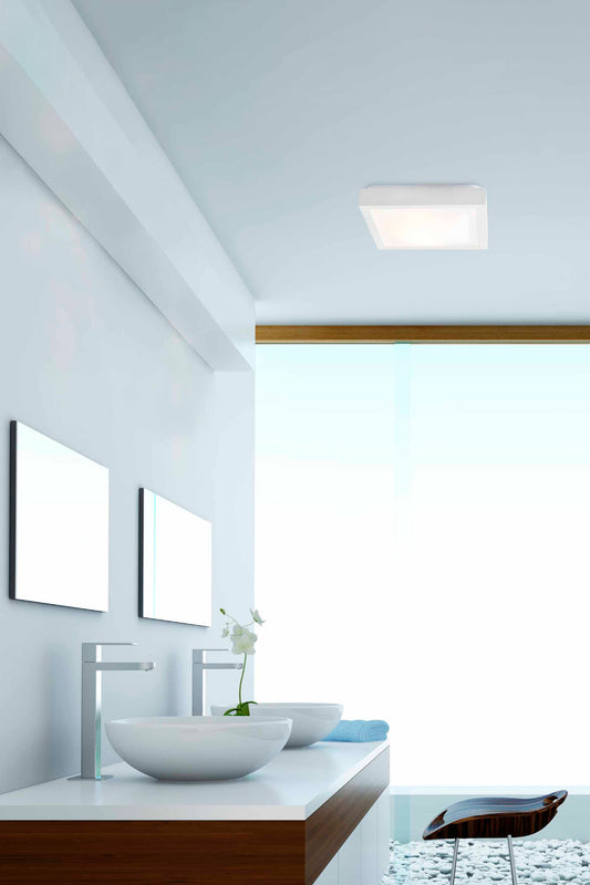 Plafon TOLA 320 blanco de FARO (62969) en ambiente interior de baño, luminaria de superficie en aluminio con difusor PC opal, IP44 para iluminación 1470 lúmenes