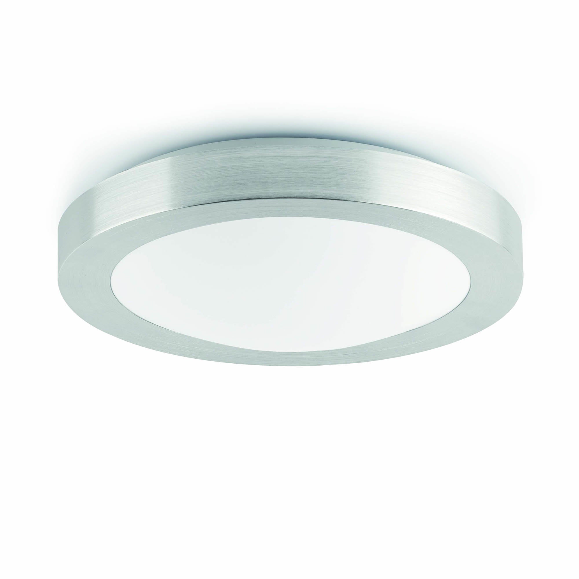 Plafon LOGOS 350 2L Gris FARO 62981 - Luminaria plafón para baño interior en aluminio y PC opal, IP44, compatible E27 LED, níquel satinado