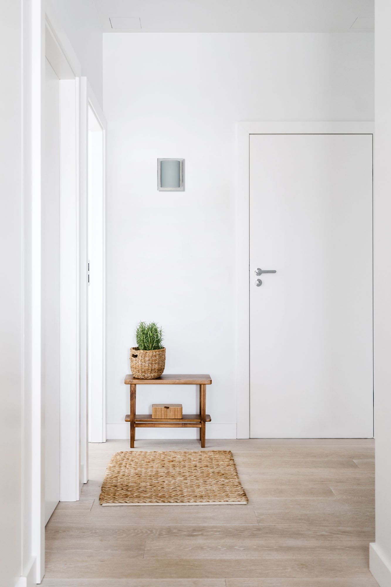 Luminaria aplique DIULA 2L en níquel mate de FARO (62986), diseño contemporáneo con cristal translúcido, instalada en pared interior ambiente, iluminando espacio moderno y compatible con LED