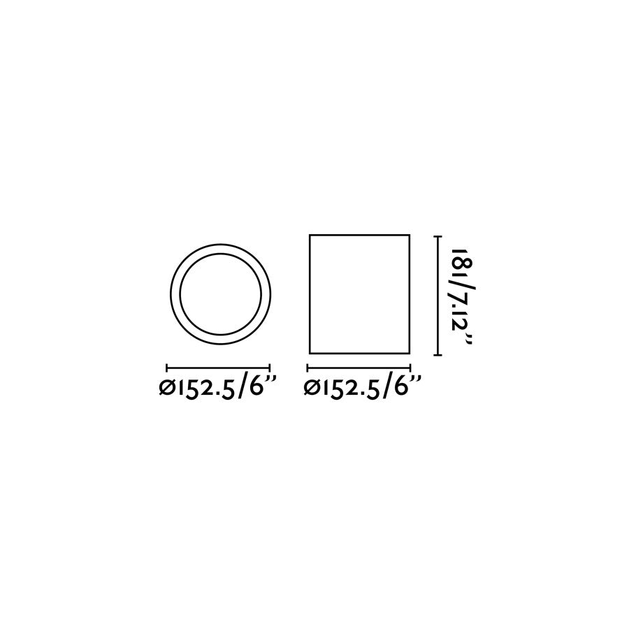 Medidas y dimensiones de la lámpara de superficie POTE negro mate de FARO, modelo 63125, colección 1416, luminaria LED contemporánea minimalista en aluminio para interior en techo