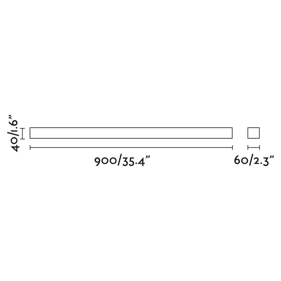 Diagrama de medidas de luminaria de pared Nilo 900 negro mate 18W LED, aplique superficie Faro 63317, aluminio y PMMA para baño e iluminación de espejo