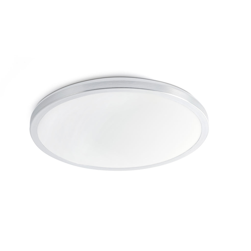 Plafon LED AMI de aluminio nickel satinado 2700K luz cálida, luminaria superficie interior para salas de estar, modelo FARO 63398