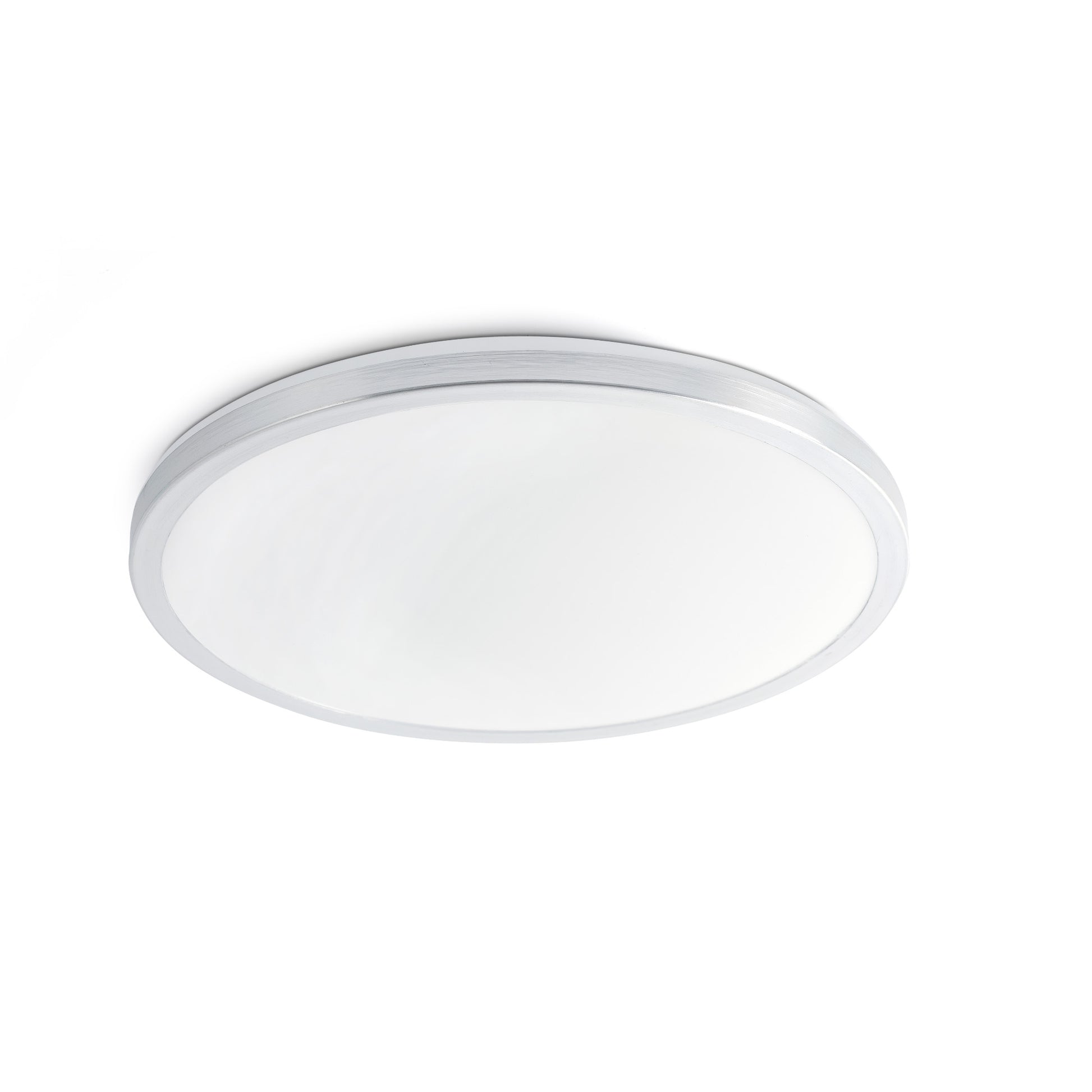 Plafon LED AMI de aluminio nickel satinado 2700K luz cálida, luminaria superficie interior para salas de estar, modelo FARO 63398