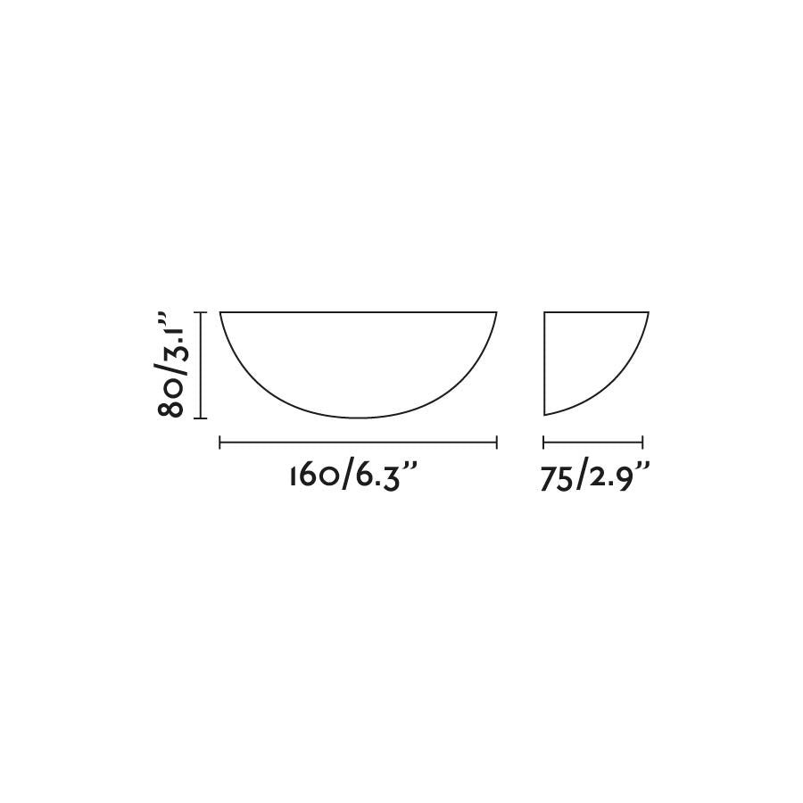 Diagrama de medidas del aplique de pared Cove blanco Faro modelo 63480, luminaria de yeso interior con LED integrado e iluminación indirecta residencial