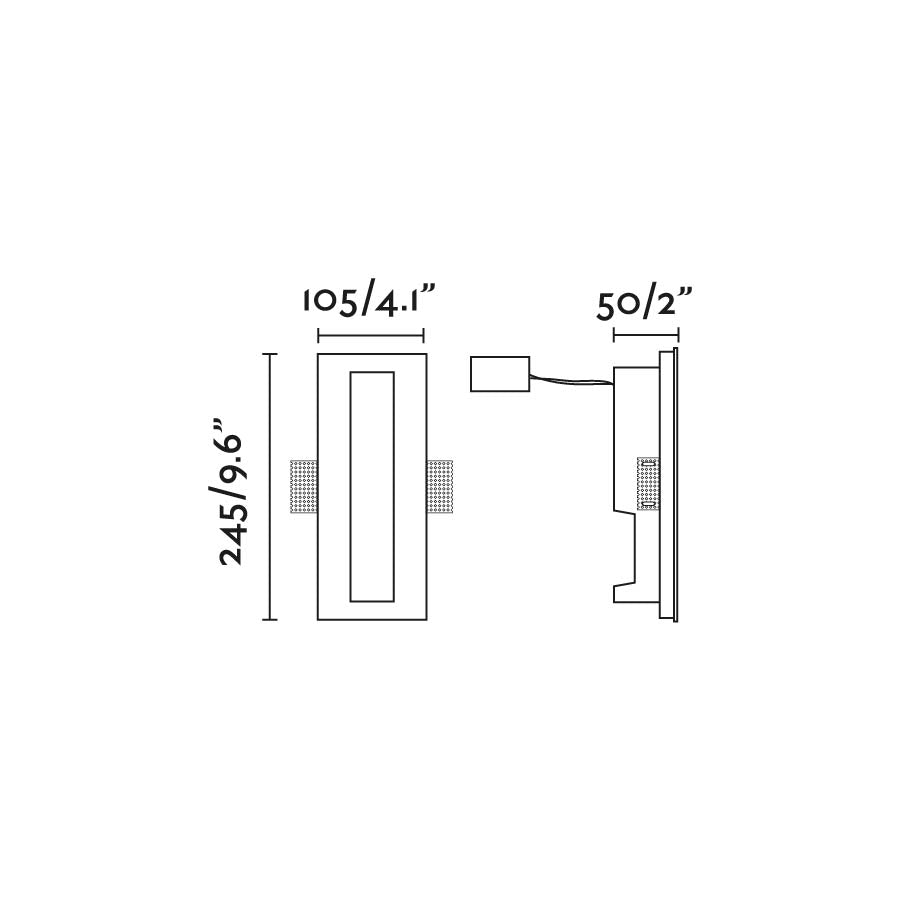 Medidas detalladas de la luminaria empotrable PLAS RCT blanca 3000K LED de FARO modelo 63490, ideal para instalación en yeso interior con iluminación cálida para el hogar, referencia 2067