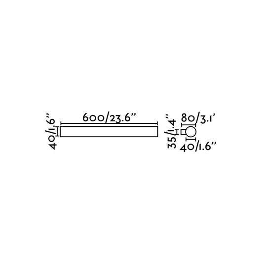 Diagrama de medidas de la Luminaria de Pared VOLGA 600 Cromado 12W LED serie 63508 de FARO, en aluminio IP44 para baño interior, iluminación cromo moderna.