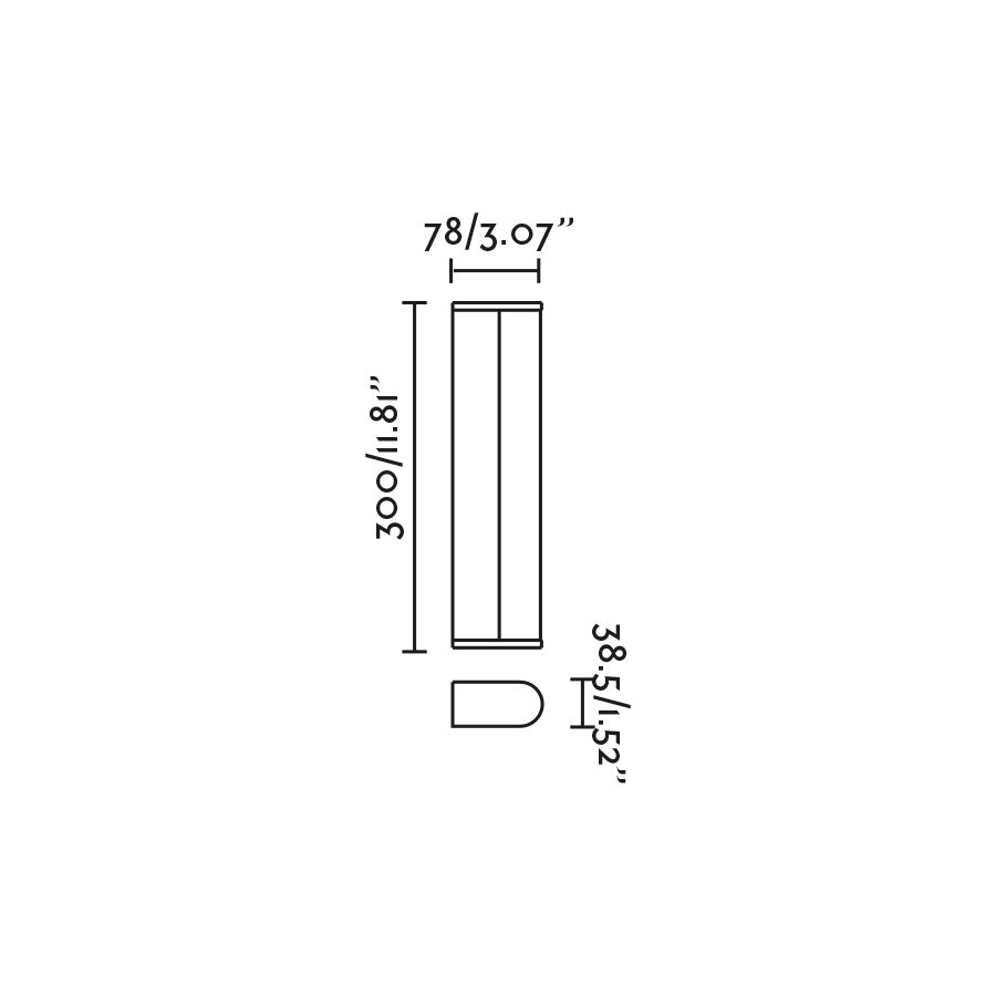 Diagrama de medidas del aplique de pared LED TIDE 300 Cromado FARO 63521, luminaria interior para baño en aluminio cromado, aplique espejo con iluminación LED eficiente serie 6356