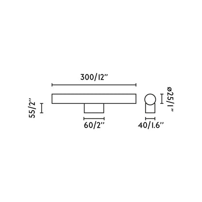 Medidas y dimensiones de la aplique de pared CALMA Linestra amarilla 5W LED FARO 63549, serie 6357, luminaria de superficie en acero y cristal IP44 para iluminación interior hogareña