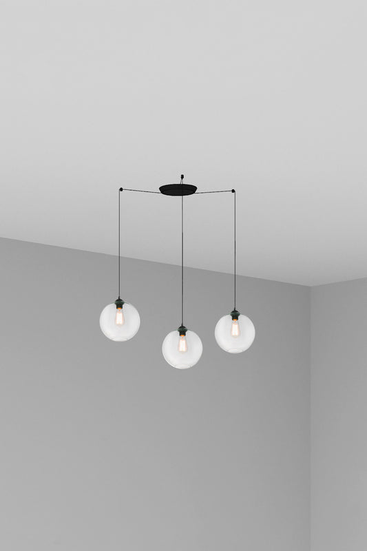 Lámpara colgante CLARA 3L transparente de FARO, modelo 64128-3L, colección 6412, diseño industrial contemporáneo en acero y cristal para iluminación residencial interior.