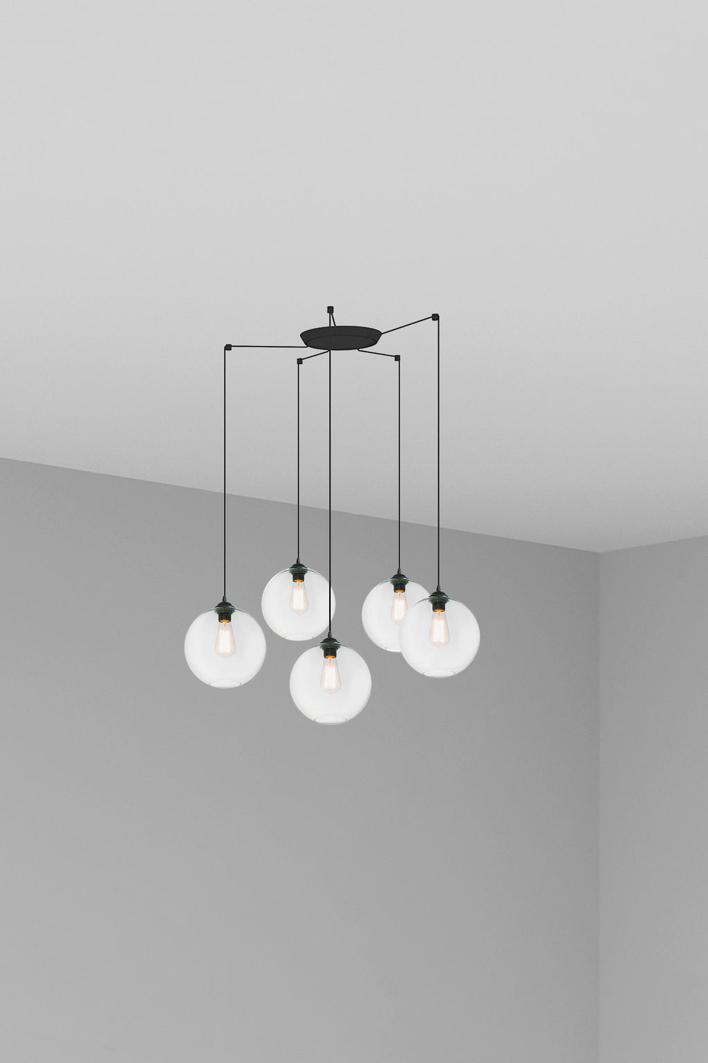 Lámpara colgante CLARA 5L transparente de FARO modelo 64128-5L en acero y cristal para iluminación decorativa interior residencial, comercial e industrial contemporánea