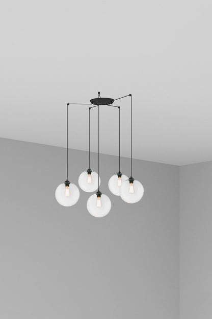 Lámpara colgante CLARA 5L transparente de FARO modelo 64128-5L en acero y cristal para iluminación decorativa interior residencial, comercial e industrial contemporánea