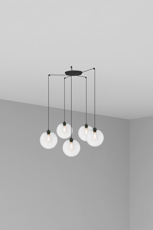 Lámpara colgante CLARA 5L transparente de FARO modelo 64128-5L en acero y cristal para iluminación decorativa interior residencial, comercial e industrial contemporánea