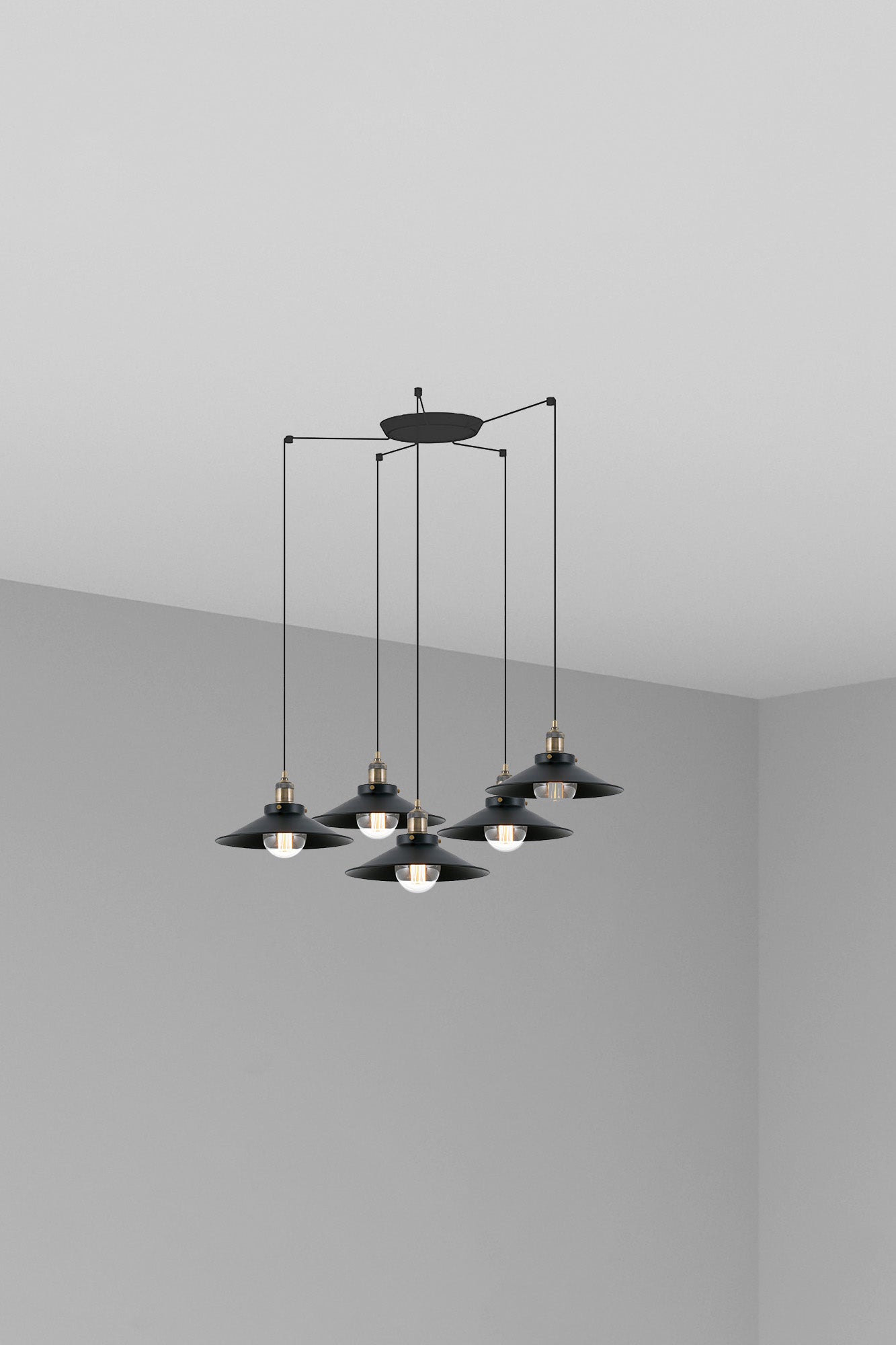 Lámpara colgante MARLIN 5L negra de FARO, diseño contemporáneo en metal y acero para iluminación interior hogar, colección 1718.